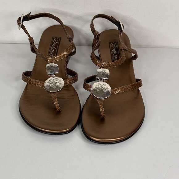 Brighton Brown Faux Snakeskin Sandals With Silver Floral Medallion Size 8.5 - Picture 2 of 10